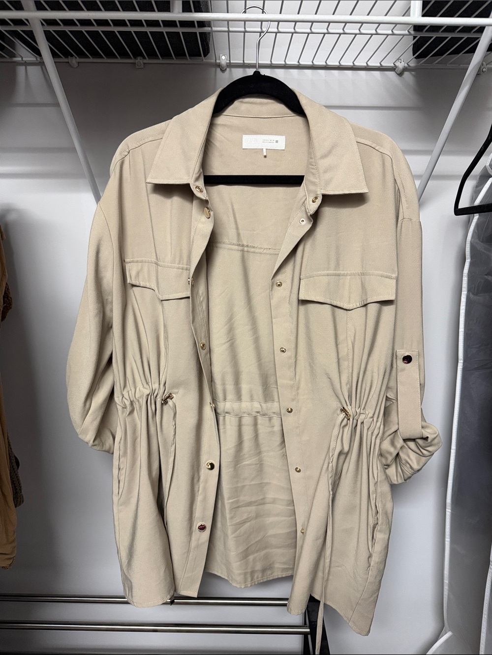 Zara Beige Utility Drawstring Jacket - Women